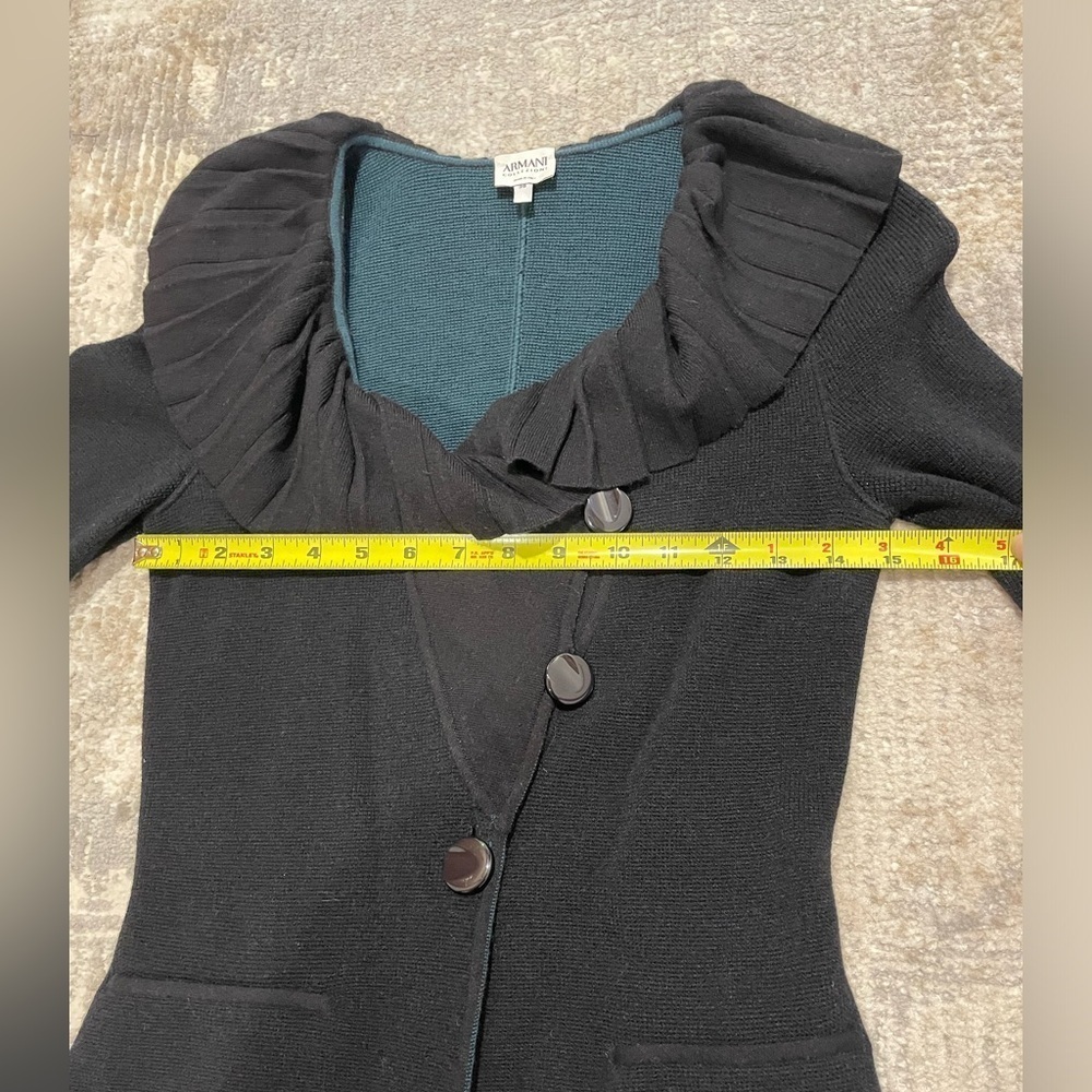 Armani Collezioni Black Wool  Knit Ruffle Cardigan Sweater Size 38/ Small Italy - Picture 7 of 9